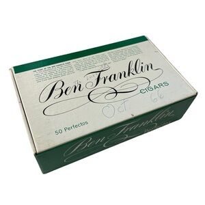 Vintage Ben Franklin Perfectos Nova Leaf Wrapper .5$ Green White Empty Cigar Box